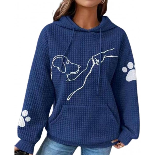  Sweatshirt for Women Cute Dog Printed Waffle Knit Pullover Sweater Oversized Hoodie Casual Plus Size Tops with Pocket