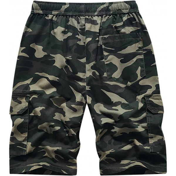  Mens Shorts Casual Stretch Elastic Waisted Drawstring Cargo Shorts Solid Color Summer Bermuda Shorts with Pockets