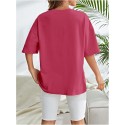  Women's Letter Graphic Drop Shoulder Tee Top Crewneck Short Sleeve T Shirts