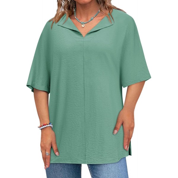  Womens Plus Size Tops Short Sleeve V Neck Tee Blouse Summer Loose Fit Casual Tunic Top