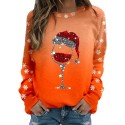  Rhinestone Christmas Sweatshirts for Women Long Sleeve Crewneck Party Shirts Red Wine Glass Print Cute Xmas Tops